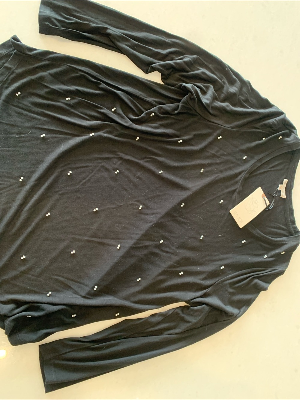 Lila Rose Black Long Sleeve Tee with Pearl Dot Accents